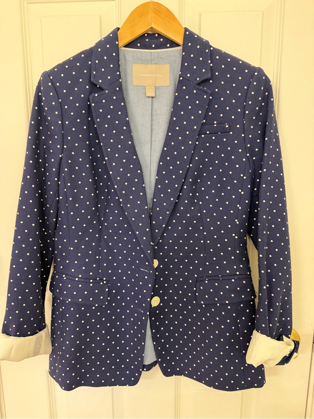 Banana Republic Navy Blue Polka Dot Button-Down Blazer